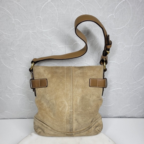 VTG Y2K Coach #3567 Small Camel Tan Suede Leather Buckle Accent Hobo - Picture 14 of 16